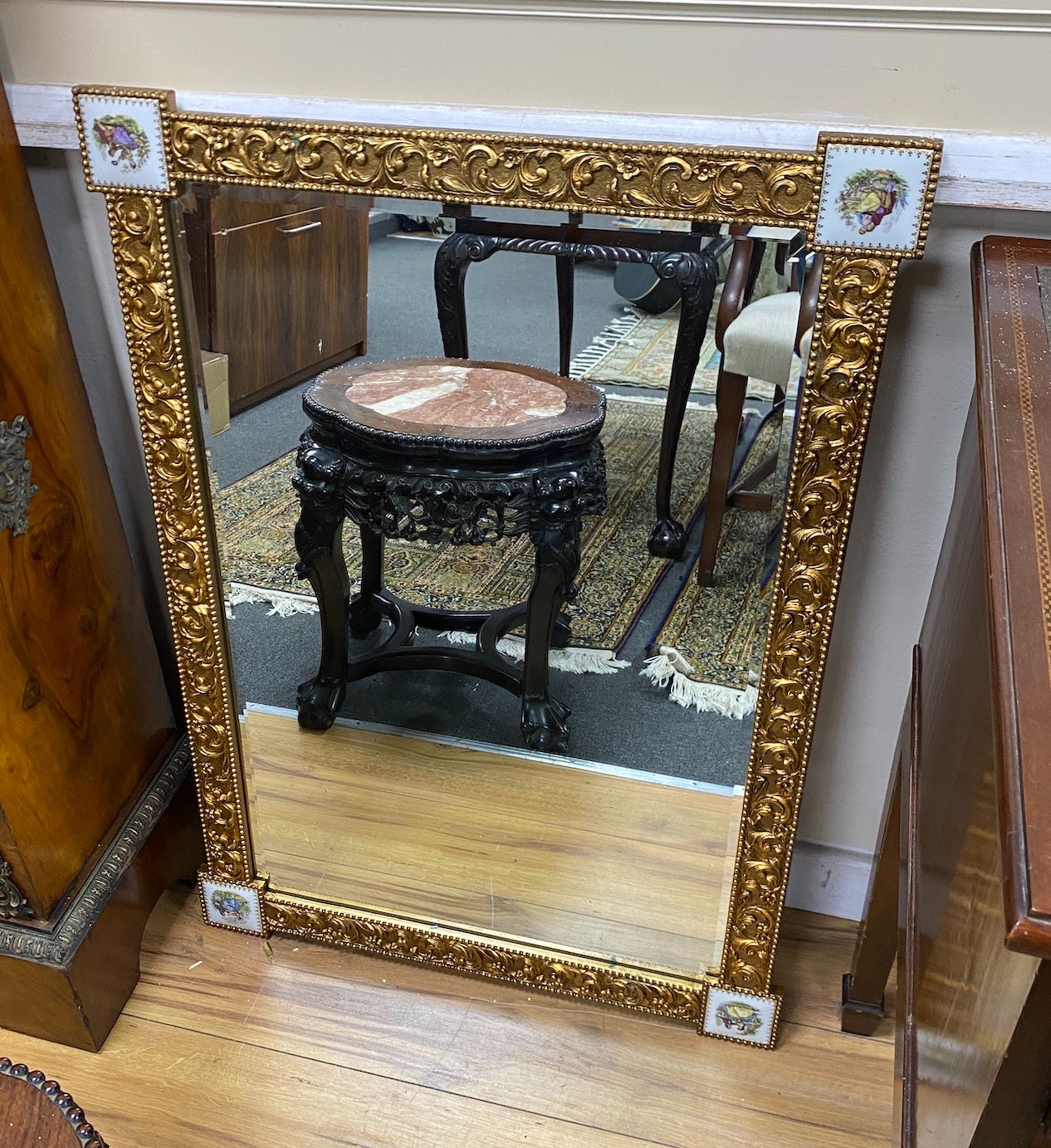 Two rectangular gilt framed wall mirrors, larger 62cm, height 88cm